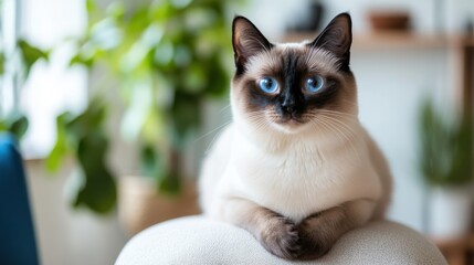 Siamese Cat with Striking Blue Eyes on a Cushion