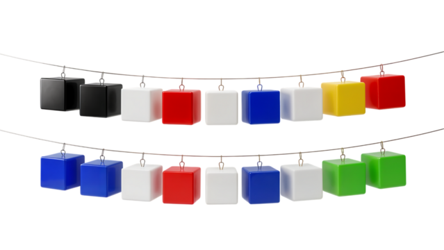 Colorful 3D Cubes Garland Banner on Transparent Background - Powered by Adobe