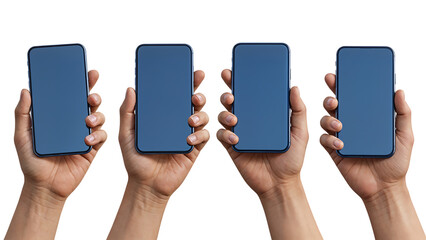 Multiple hands holding modern smartphones with blank screens