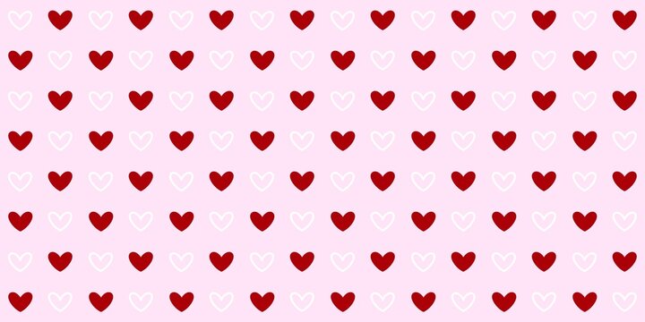 Seamless pattern of red and white hearts on a soft pink background. Romantic aesthetic background for Valentine's Day, wedding invitations, and gift wrapping paper.
