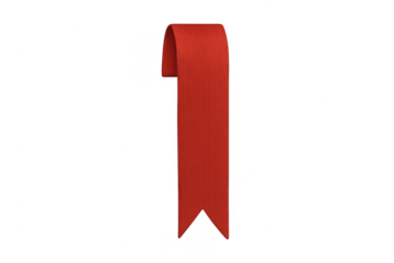 Red fabric ribbon bookmark tag with transparent background