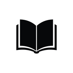 Open book icon in black, education and knowledge symbol, simple flat design isolated on white background