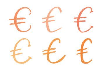 Obraz premium Set of hand drawn euro currency symbol. Brush stroke doodle. Single element for design