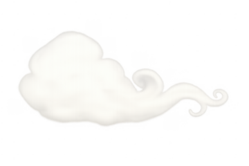 White fluffy cloud graphic element with scroll swirl
