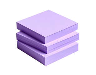 Stack of three pastel purple paper memo pads, isometric view