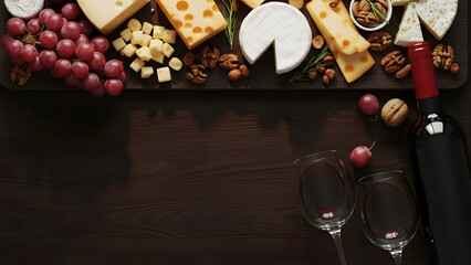 Elegant Cheese and Wine Board Still Life Food Celebration and Gourmet Delights Valentine