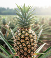 Fresh Pineapple Growing On Farm