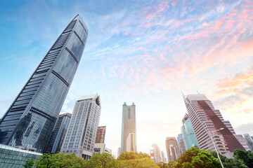 Low angle shot of skyscrapers, Shenzhen, China