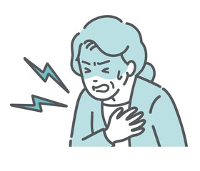 胸を押さえて苦しむ高齢女性のイラスト（心臓発作・胸痛・急病）