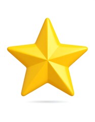 A 3D render of a shining, golden five-pointed star on white backdrop