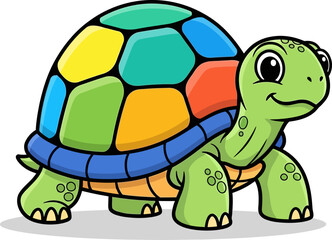 Fototapeta premium Cute Cartoon Turtle Character with Colorful Shell Adorable Reptile Illustration