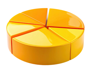 Glossy, yellow/orange pie chart missing one wedge.
