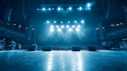 empty stage with lights, modern event stage setup, minimal performance venue
