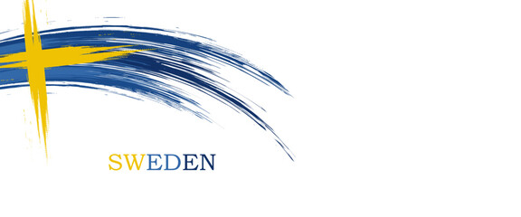 Sweden flag made in brush stroke background. National day of Sweden. Creative Sweden national country flag icon. Abstract painted grunge style brush flag background.