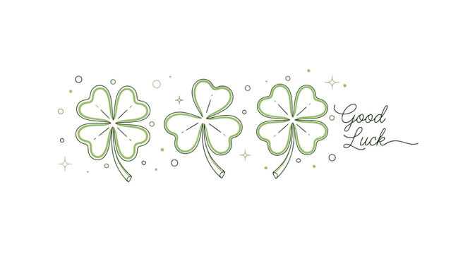 Three detailed green clovers with the words "Good Luck" written in cursive.