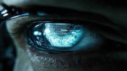 Closed eye eyelash eyelid glasses reflection close up blue cybernetic eye closeup blue iris digital - Powered by Adobe