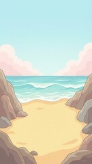 Serene beach cove 2d background artwork coastal paradise tranquil scene