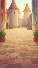 Charming castle courtyard 2d background vibrant scene serene environment