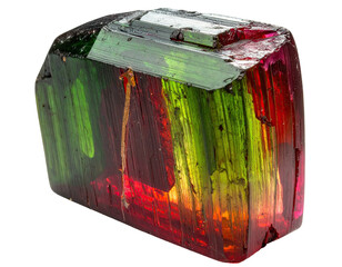 Multi-colored crystal prism, rough edges, glossy surface