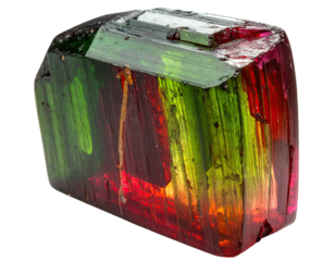 Multi-colored crystal prism, rough edges, glossy surface