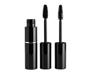 Black mascara bottle and applicators isolated on black