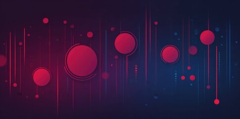 Abstract dark background with vertical red and blue lines and circular elements. Modern geometric design with flowing shapes and glowing accents.