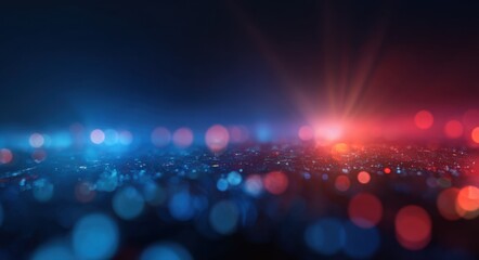 Abstract background with red and blue circular bokeh lights on dark background. Modern light effect for festive or technological themes.