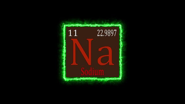 Sodium - periodic table element symbol hologram, chemical element Periodic Table, atomic weight element number ,glowing on black background in 4K.,...