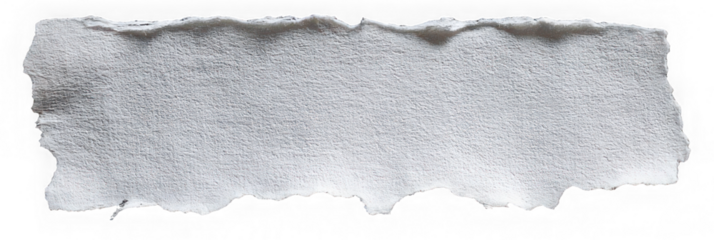 Rectangular torn paper with rough edges, isolated on transparent background, textured white surface, suitable for tag or label design, evokes creative mood