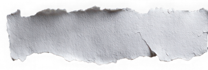Torn paper edge rough texture white color isolated on transparent background horizontal strip blank empty creative design element realistic detail artistic copy space