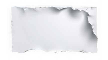 Torn paper edge, rectangular white paper with rough border, isolated on transparent background, blank space for text or design, creative and minimal style
