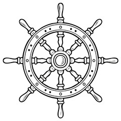 Obraz premium Classic Nautical Ship Steering Wheel Symbol Outline Vector Art