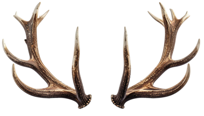 Deer antlers, two pairs, brown texture, isolated
