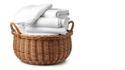 Obraz premium Freshly Folded White Laundry in a Wicker Basket