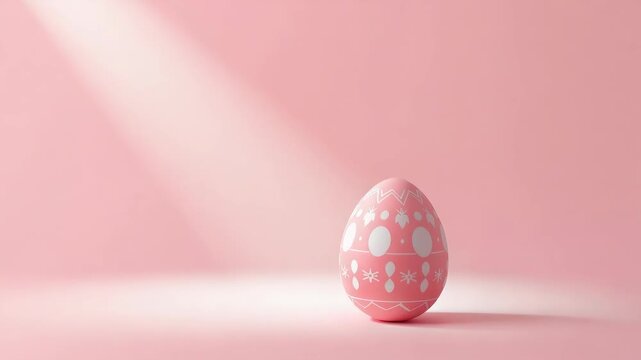 Pink easter egg white floral pattern smiling with soft light pastel background minimal composition