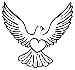 Obraz premium Outline Dove with Heart Symbol Wing Spread Peaceful Expression Graphic Element