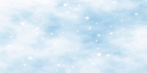 Fototapeta premium Abstract blue Christmas background featuring winter bokeh lights and glittery snowflakes for a cold seasonal holiday celebration design