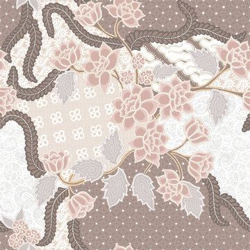 Elegant Floral Batik Inspired Seamless Textile Pattern
