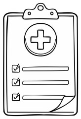 Obraz premium Clipboard with Medical Cross and Checklist Drawing, Hand Drawn Report