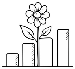 Obraz premium Doodle illustration of a flower growing from a bar chart representing financial growth and progress
