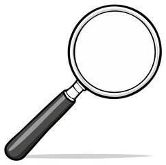 Illustrated magnifying glass with black handle and silver rim vector graphic