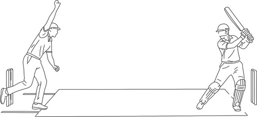 Cricket Bowler and Batsman in Action