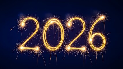 Sparkling gold 2026 new year's eve celebration embers on dark background