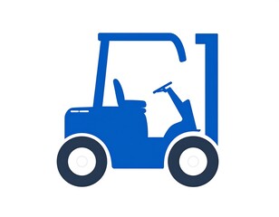 A blue silhouette of a forklift on a white background