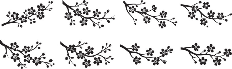Collection of cherry blossom branch silhouette, Cherry blossom vector art , banner, wedding card, invitation vector illustration.   © Madusanka
