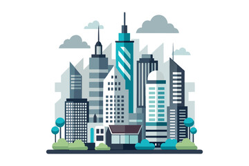 Fototapeta premium Futuristic City Skyline with Modern Skyscrapers Illustration.