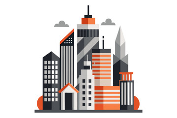 Obraz premium Modern City Skyline Vector Illustration., Urban Buildings and Skyscrapers.