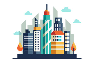 Obraz premium Colorful Modern City Skyline Illustration with Skyscrapers.