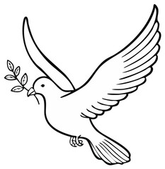 Obraz premium Dove silhouette carrying olive branch, symbol of peace and hope