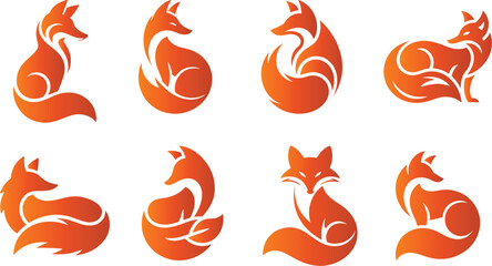 Collection of logo style fox clipart, Fox silhouette vector drawing, banner vector illustration. © Madusanka